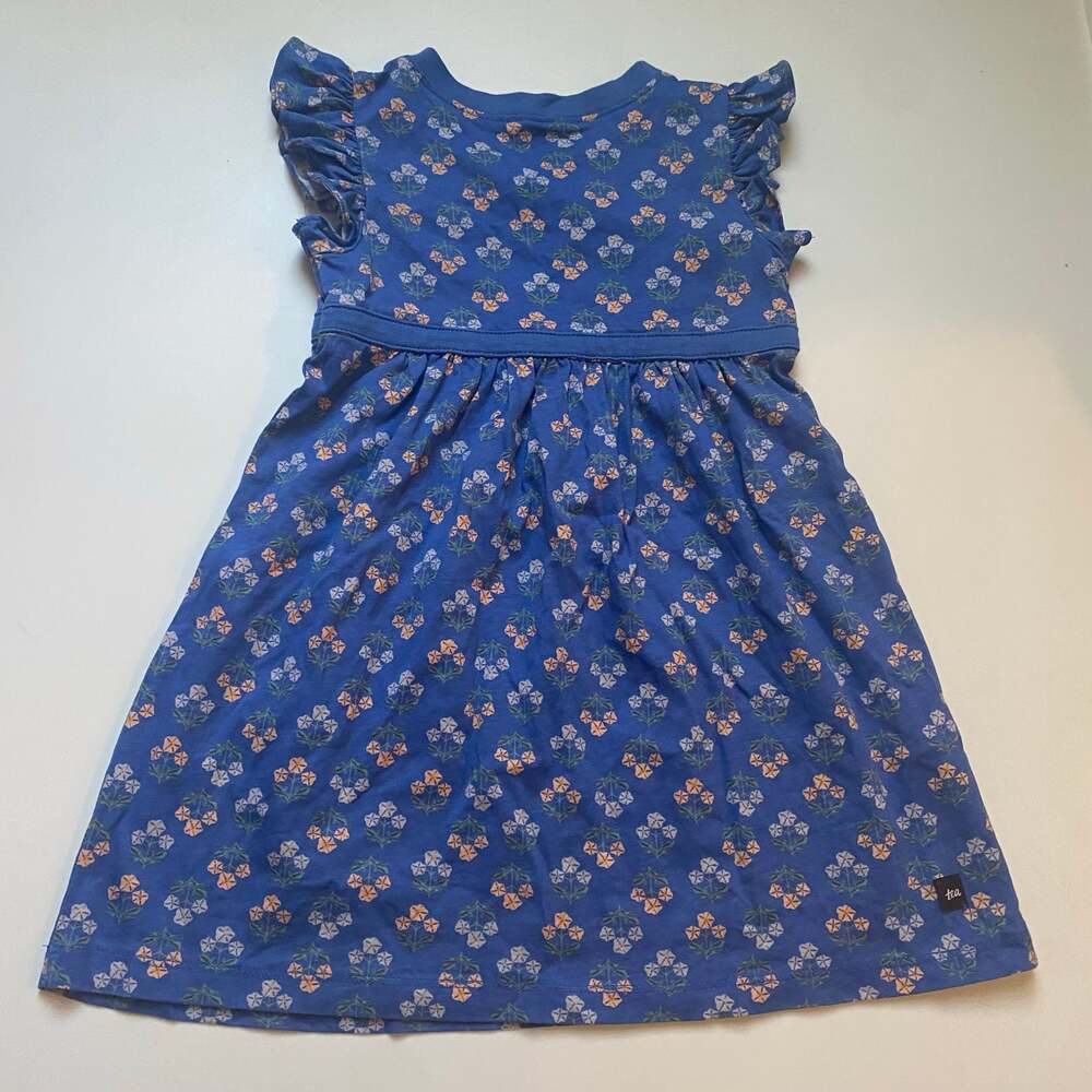 Tea Collection Blue Floral Ruffle Wrap Dress - Picture 2 of 2